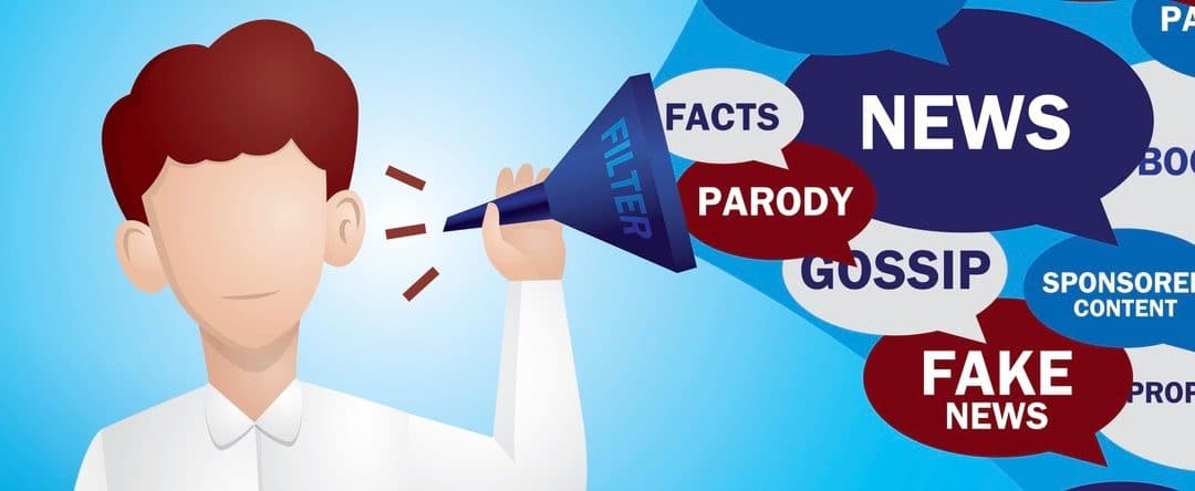 The man is filtering out fake news illustration vector.