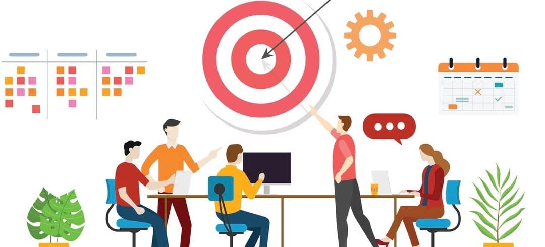 business plan target with team discussion to achieve target goals with to do list task and calendar icon