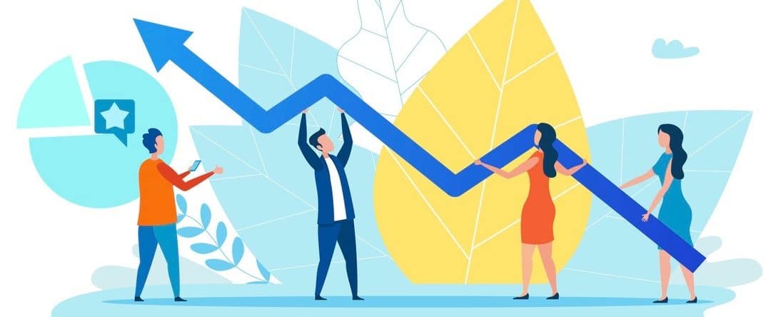 Men and Women Holding Growth Graph, Zigzag Arrow.