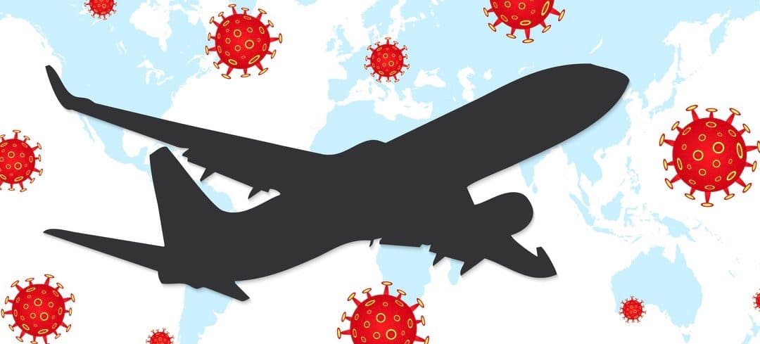 Airplane flying. Pandemic medical health risk.