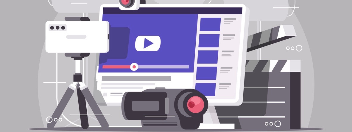 Video content production concept. Video blogging equipment.