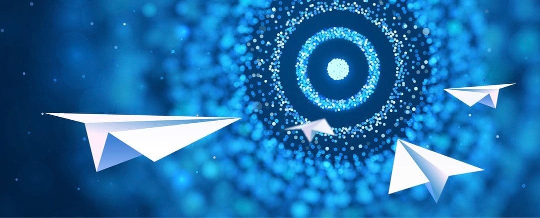 Business goal solution concept. Paper planes flies to the abstract target vector web banner.