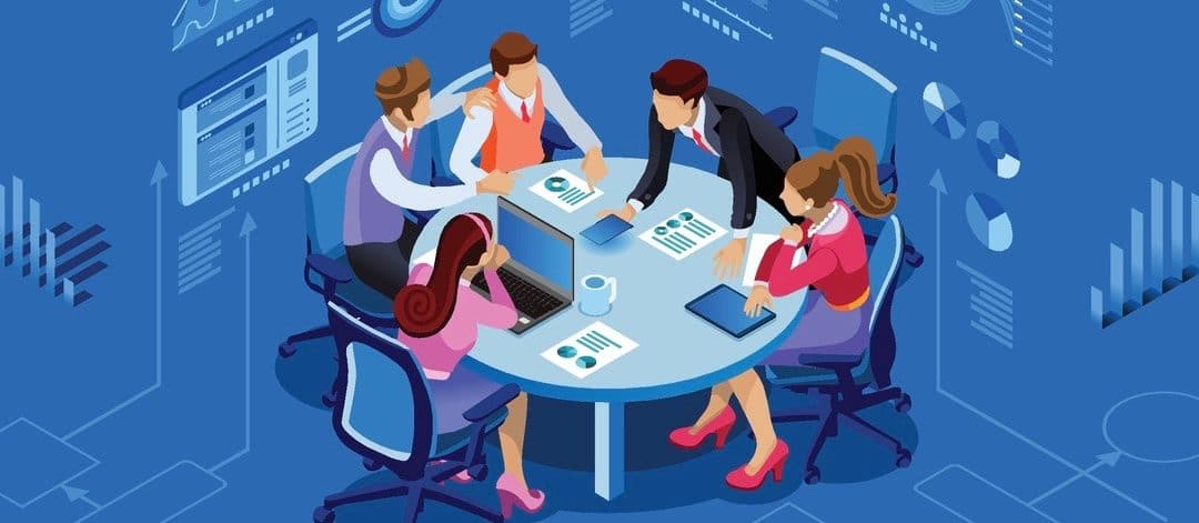 Isometric people team contemporary management concept.