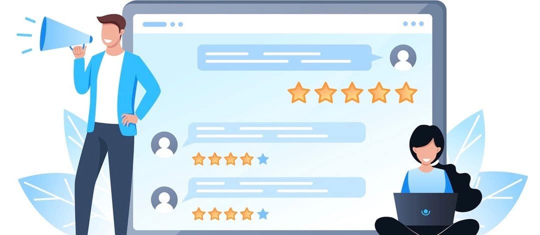 Online review, people giving feedback using the mobile app.