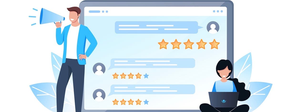 Online review, people giving feedback using the mobile app.
