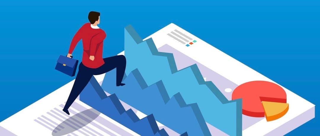 Businessman crossing data graph