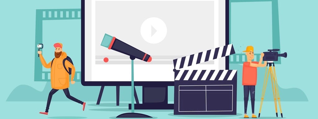 Videography, shooting film in studio. Flat design vector illustration.