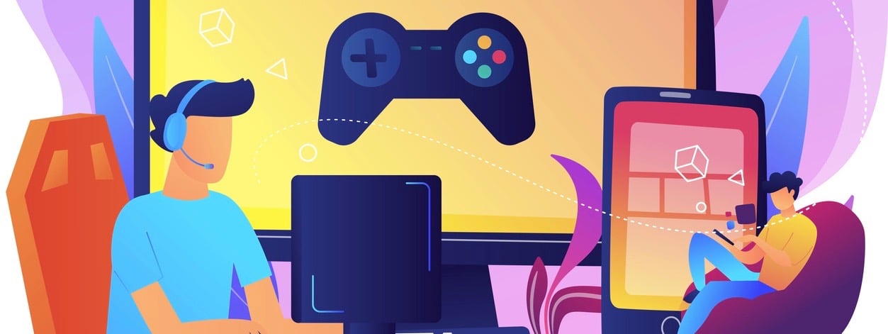 Cross-platform play concept vector illustration.