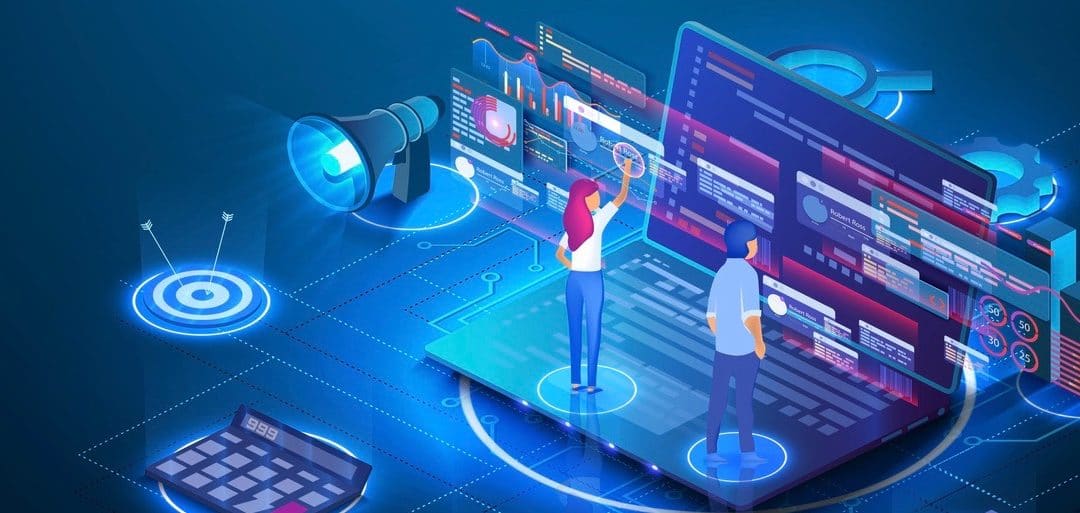 Data analysis concept. Teamwork of business analysts on holographic charts and diagrams