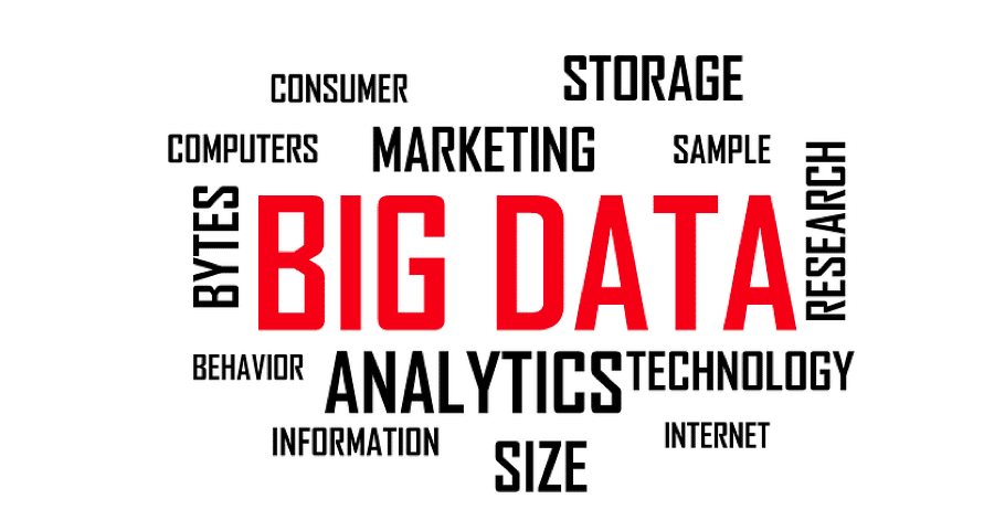 A poster showing "BIG DATA" written in red and different tools and technologies that use data written in black, representing a way to use data in your PR strategy.