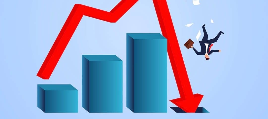 Falling business chart, failed business, businessman fell from the arrow