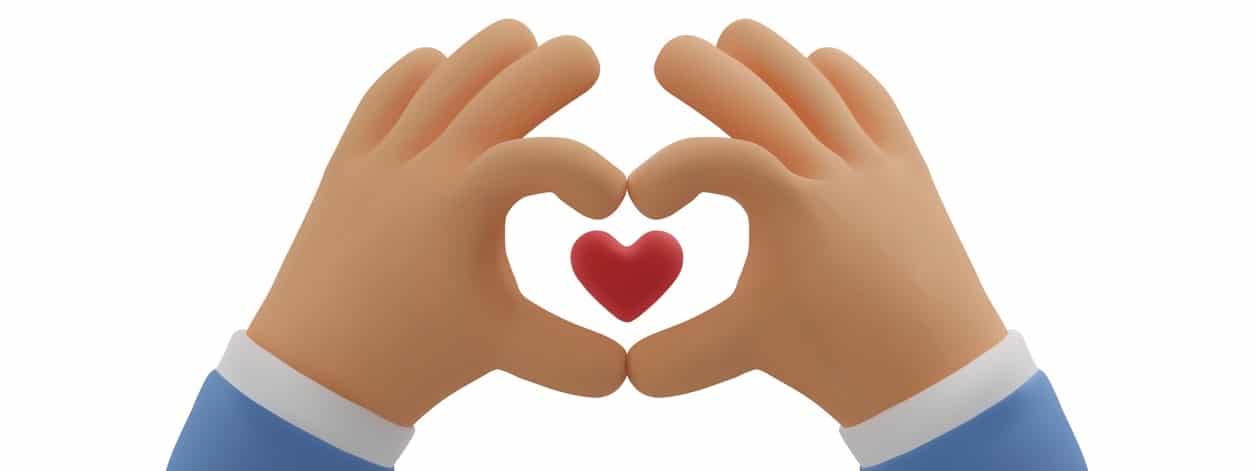 3d icon hands love gesture. Vector cartoon heart symbol.