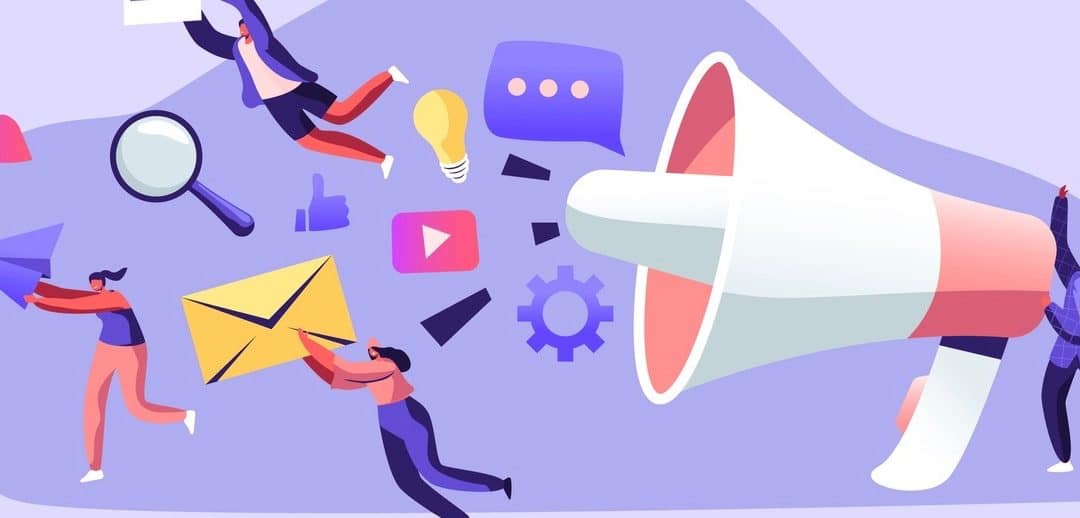 Marketing Team Work with Huge Megaphone