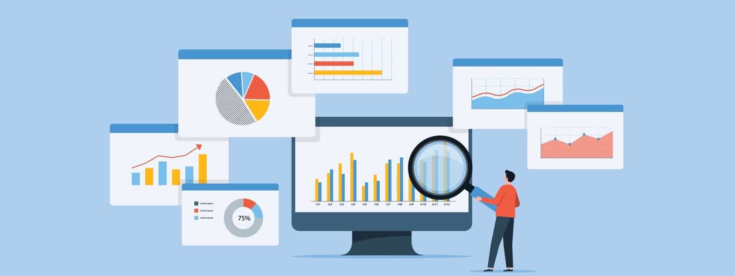 business people analytics and monitoring investment and finance report graph on monitor concept