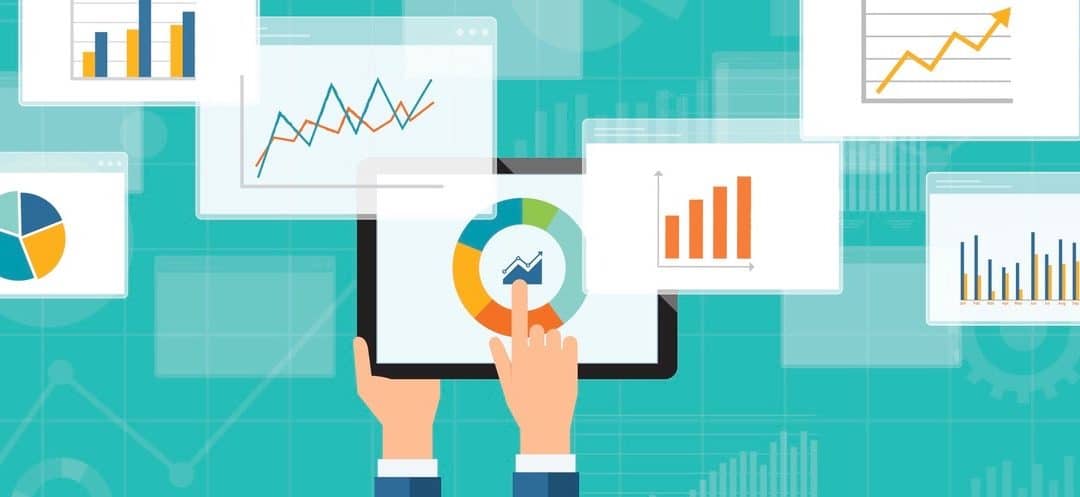 business analytics graph on mobile device and finance investment planning