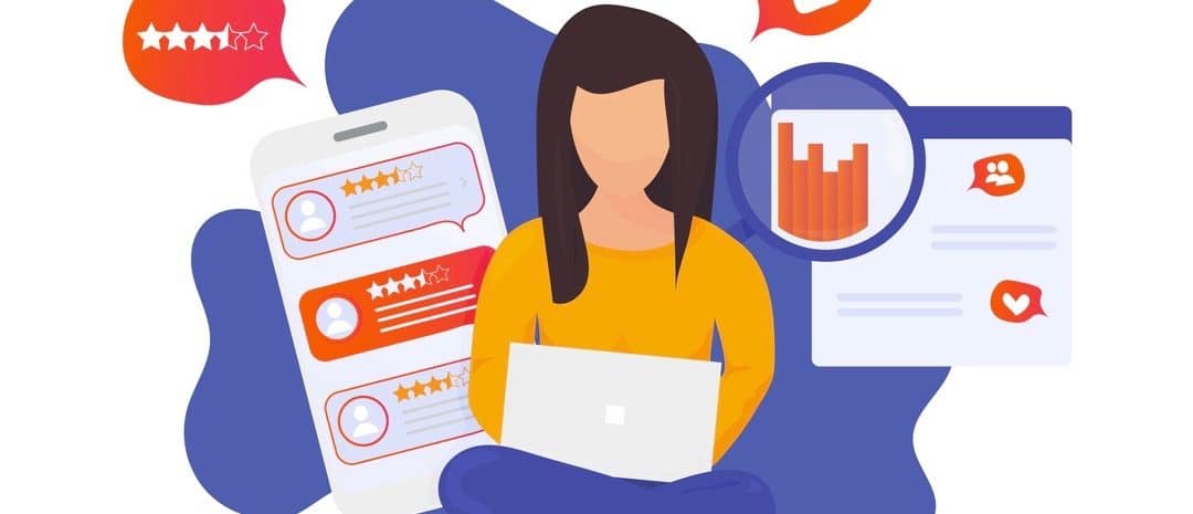 A girl with a laptop and infographic charts elements.