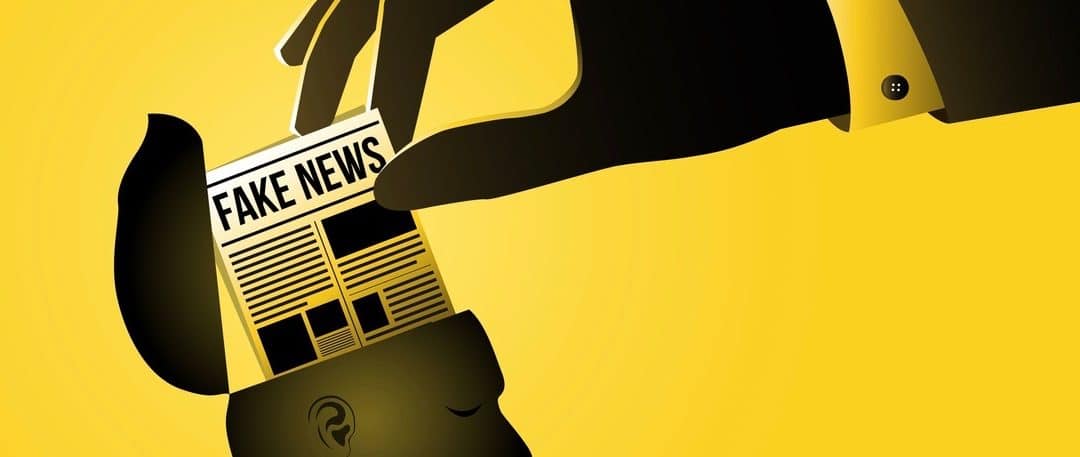 An illustration of People reading fake news on yellow background
