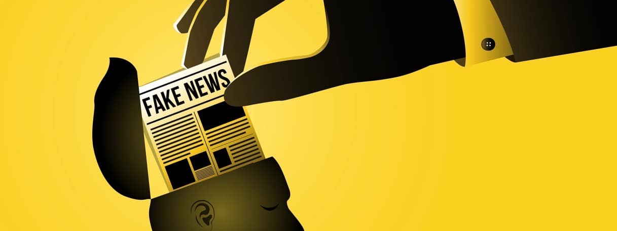 An illustration of People reading fake news on yellow background
