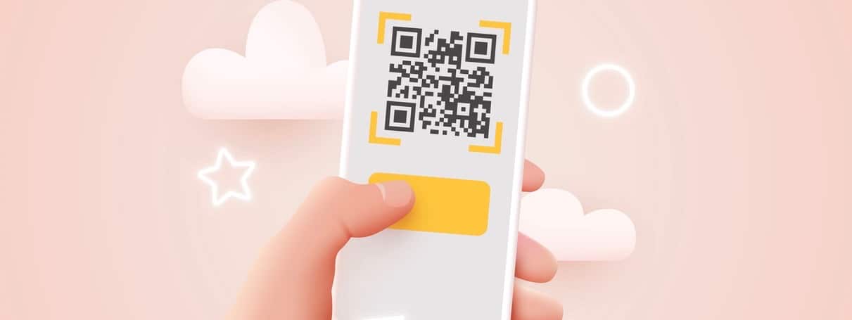 Scanning QR code with mobile smart phone.