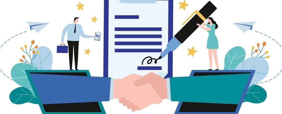 Hand shake and contract business Vector illustration banner.