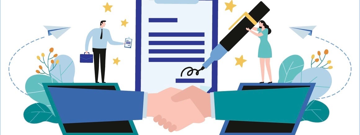 Hand shake and contract business Vector illustration banner.