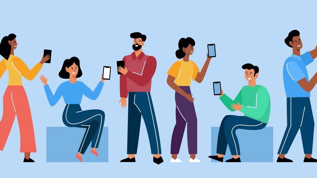 people using mobile phone and posting on social media