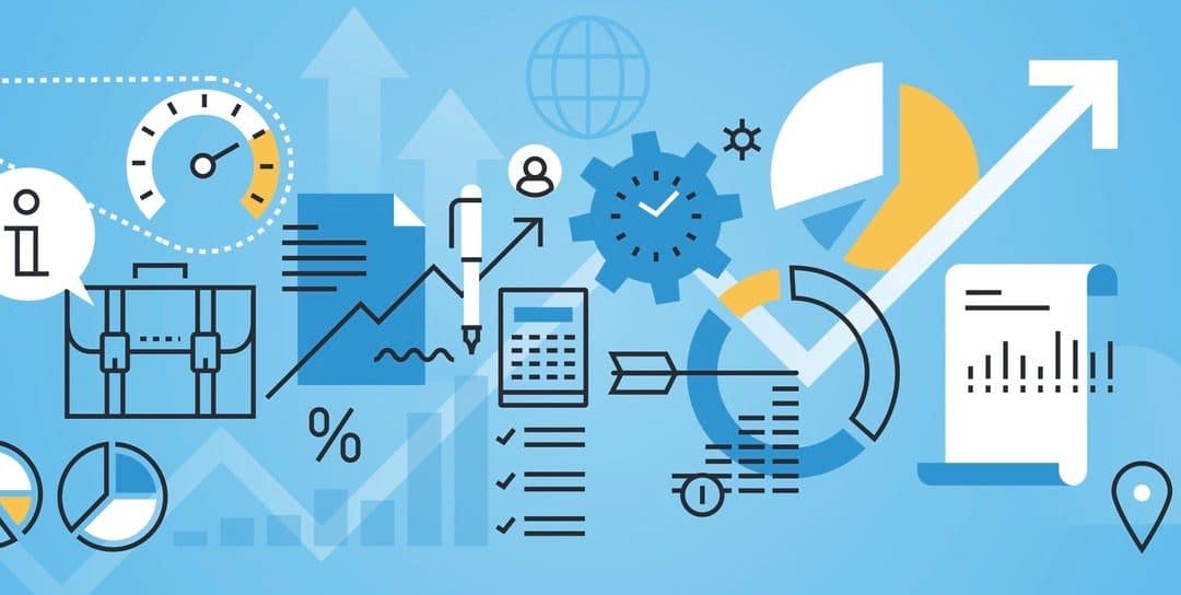 Flat line design website banner of business analysis and planning.