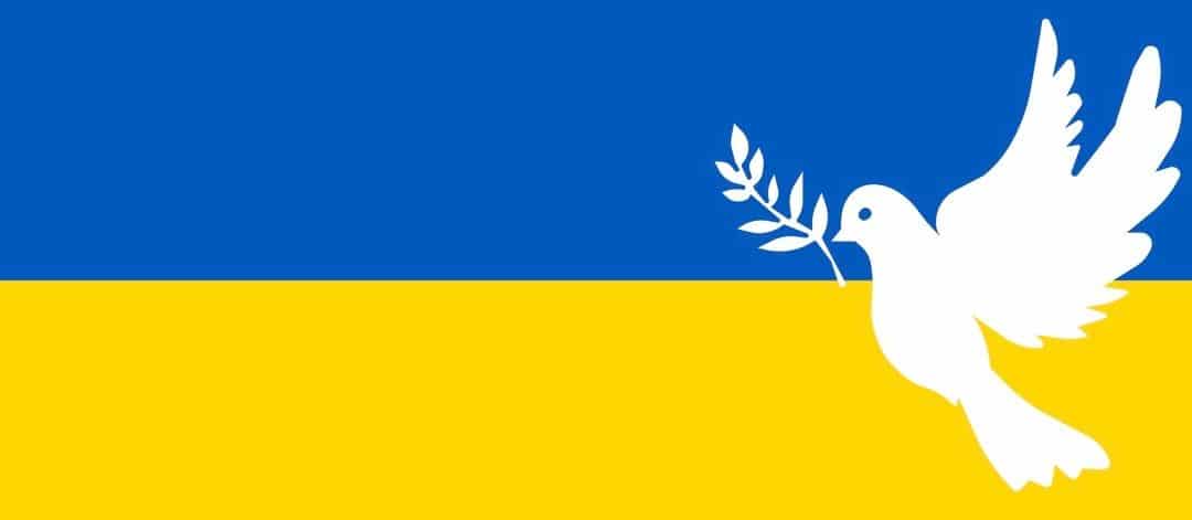 The flag of Ukraine with the symbol of the dove of peace.