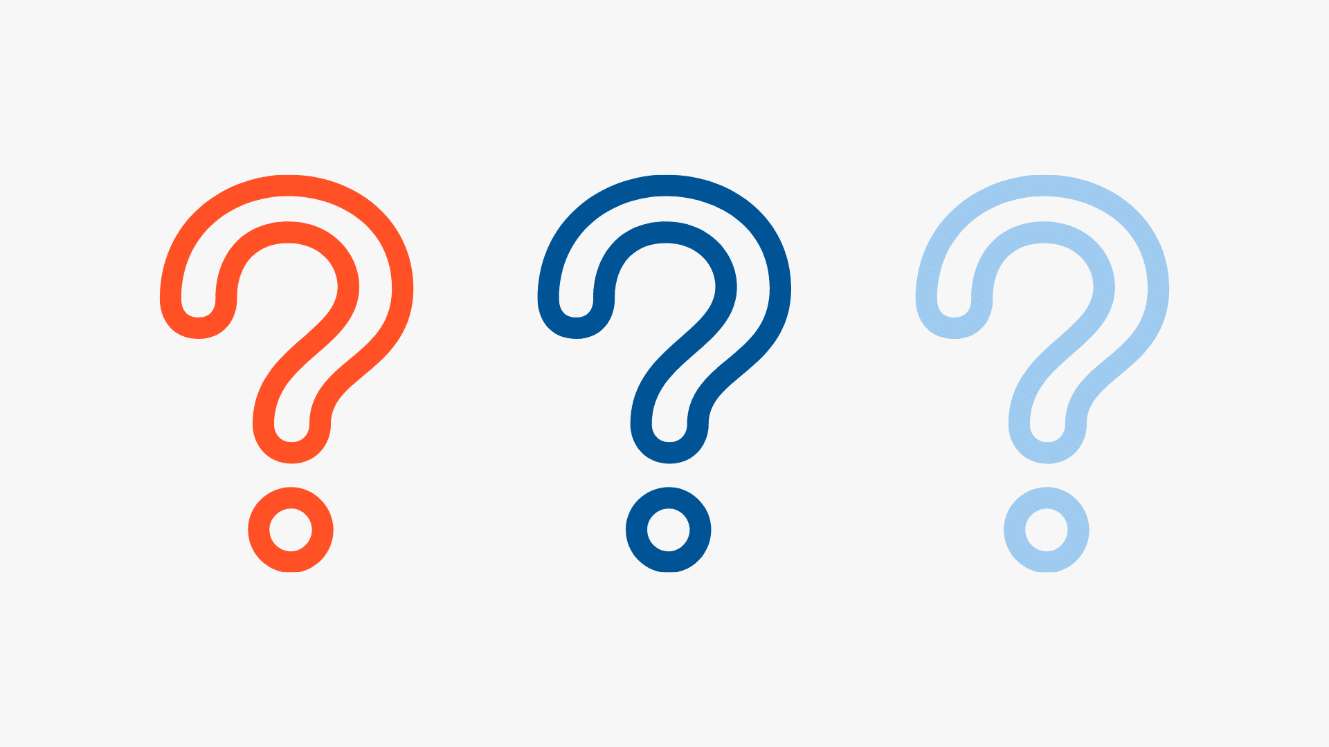 Three question marks in orange, blue and light blue