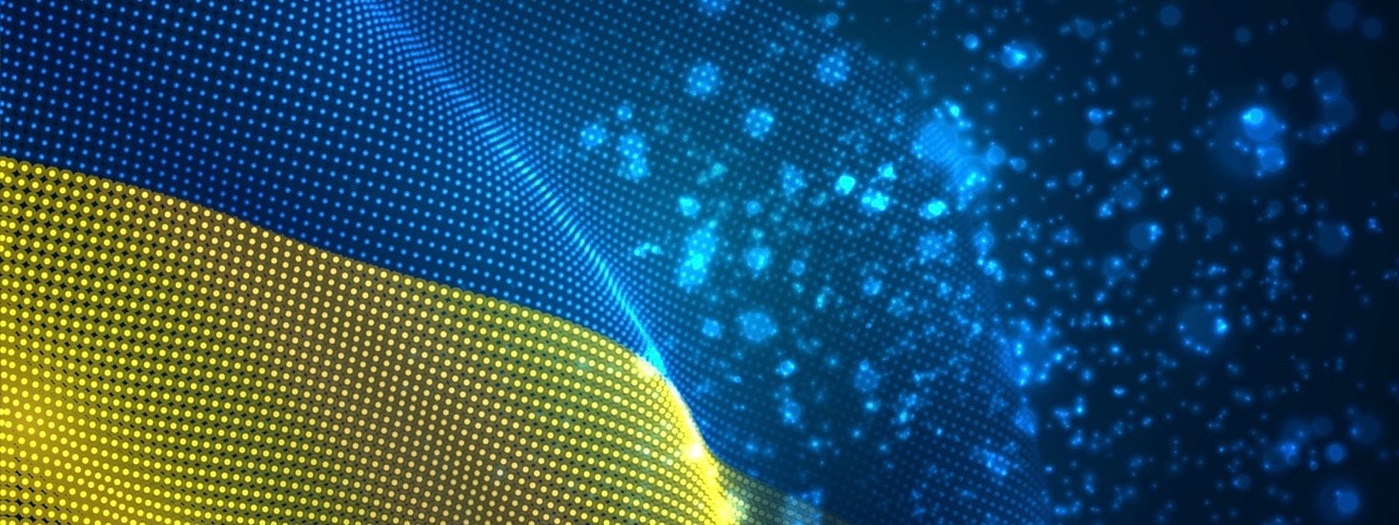 Vector bright glowing country flag of abstract dots. Ukraine