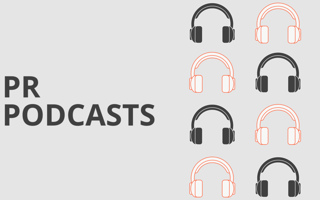 Text PR Podcasts with headphone icons