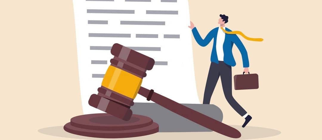 lawyer holding legal document with a gavel hammer
