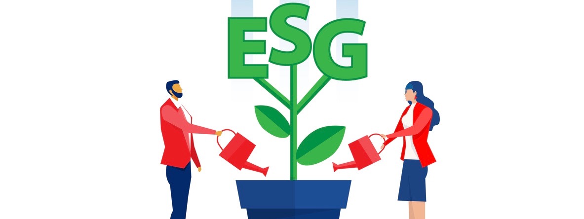 ESG or ecology problem concept, Two peoplewatering seedling.
