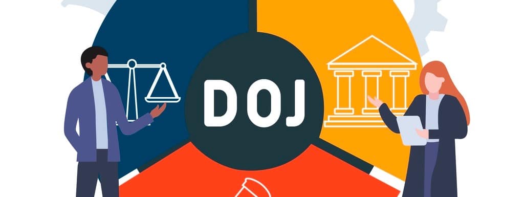 DOJ - Department of Justice acronym. business concept background.