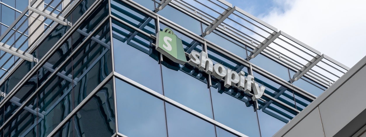 Shopify sign on their headquarters building in Ottawa, Ontario, Canada