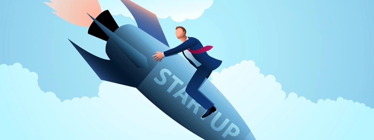 businessman on a falling startup rocket