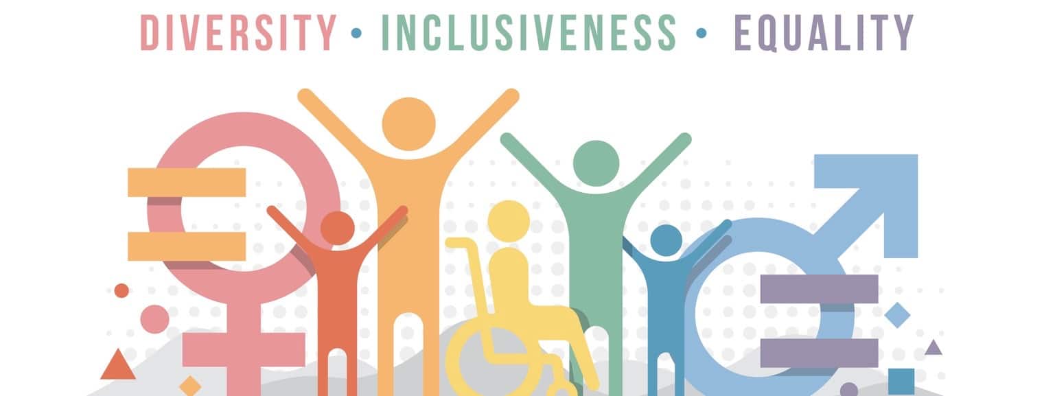 Inclusiveness, Diversity, Equality concept with abstract diversity people gender symbol and equal sign vector design Inclusiveness, Diversity, Equality concept with abstract diversity people gender symbol and equal sign