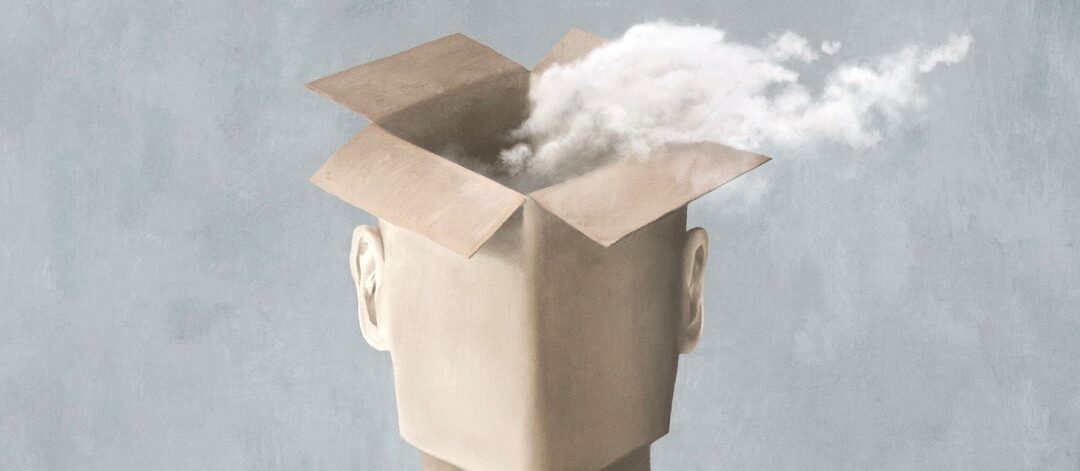 Man with cloud getting out of the box over his head.