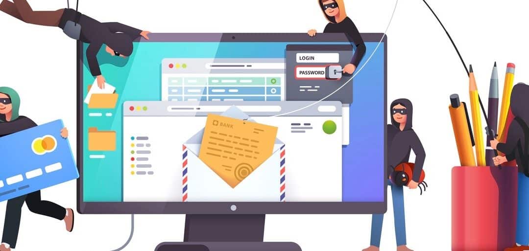 Hackers and cyber criminals phishing stealing private personal data, credentials, password, bank document email and credit card.