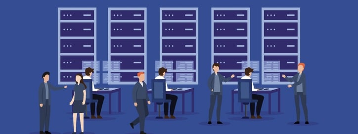People Working In Data Center Room 2d vector People Working In Data Center Room