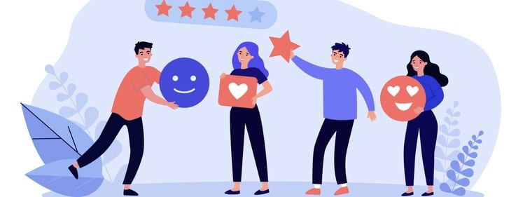 Customer giving rating stars, likes and positive feedback.