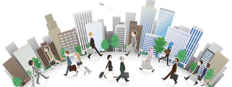 Illustration of Working people and cityscape