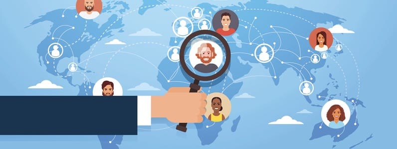Hand Hold Magnifying Glass Choose Candidate Job Position Business People to Hire Over World Map Hand Hold Magnifying Glass Choose Candidate Job Position Business People to Hire Over World Map