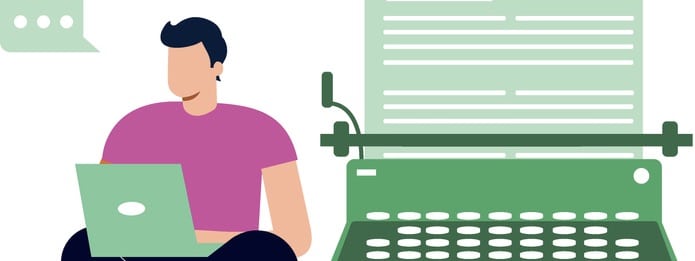 The boy is typing the news. A boy is typing the news.