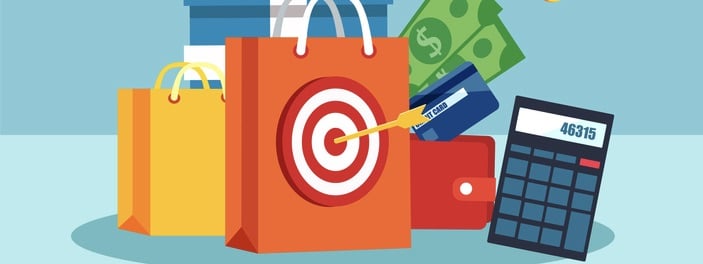 Vector of shopping bags calculator and customer discount shopping bags calculator and customer discount