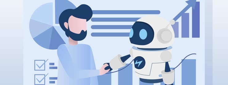 Handshake between human and robot contracting convention agreement.