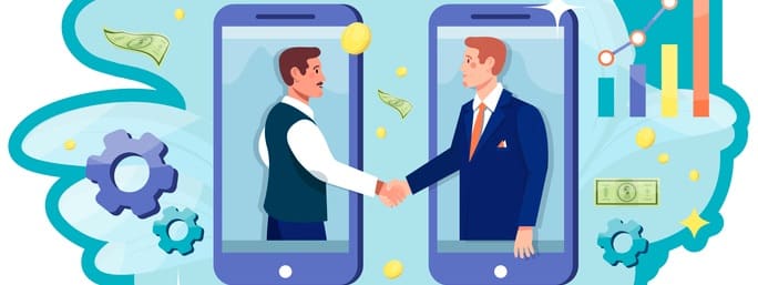 Businessmen shaking hands. Smartphones.