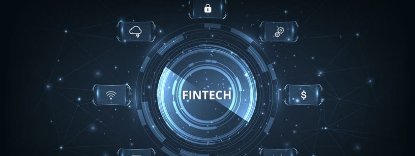 Icon Fintech and things on dark blue technology