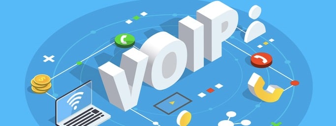 Voip isometric vector concept illustration. Voice over IP or internet protocol technology background. Network phone call software.
