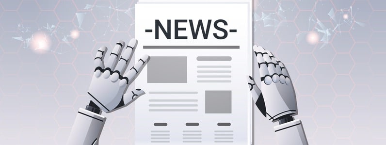 robot hands holding newspaper